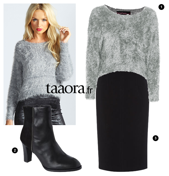 Look pull fluffy et jupe crayon taille haute