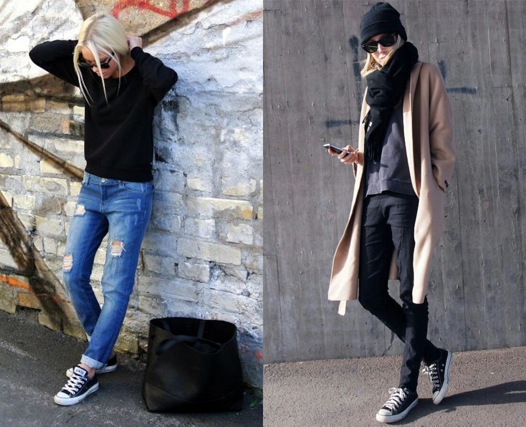 look converse noir femme