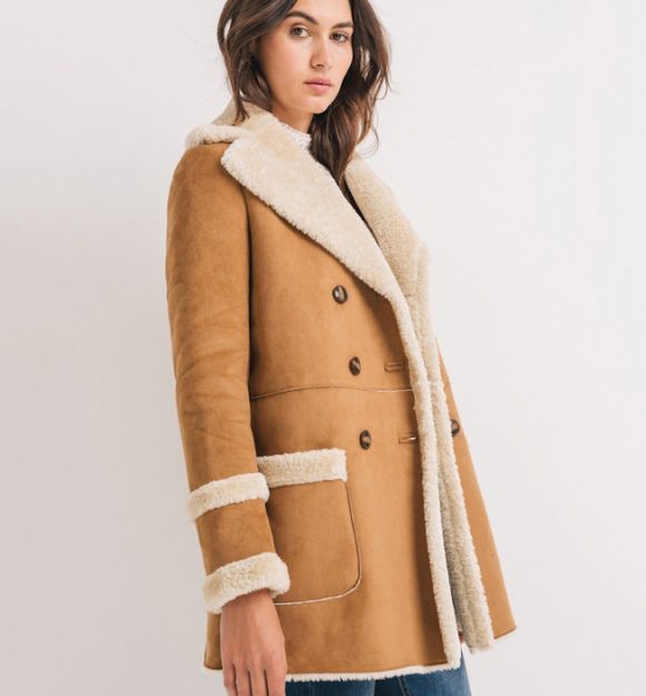 Shearling Jacket Parka Mouton Femme Mouton Retourné Manteau Camel