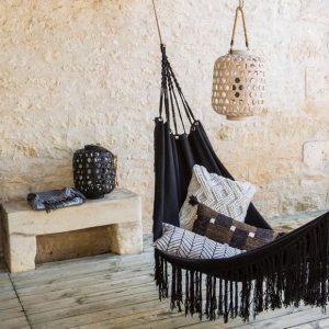 Hamac Coton Toile De Hamac Réversible à Franges SYSSIA Noir - 200 X 100 Cm | Hespéride Hamac Pas Cher