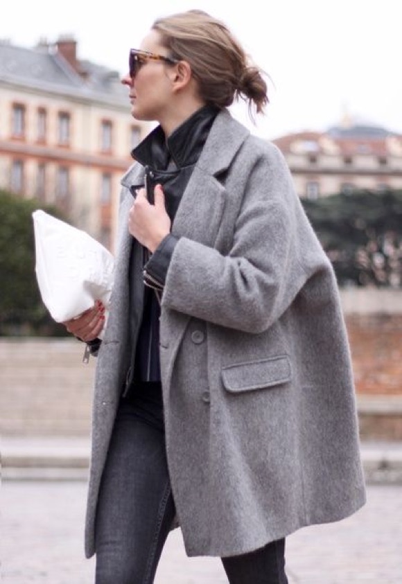 manteau femme gris et noir