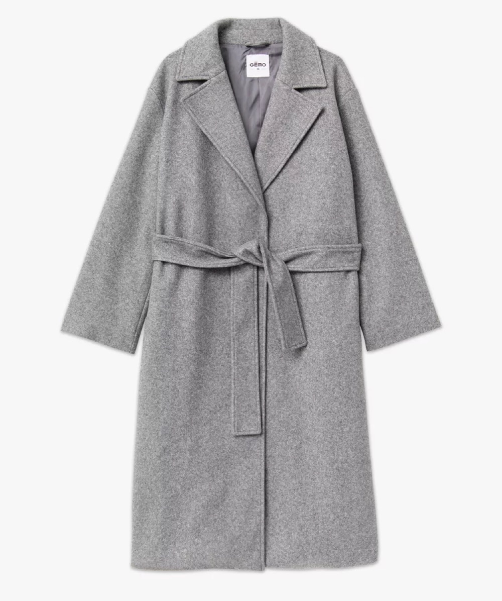 Manteau long drap de laine gris