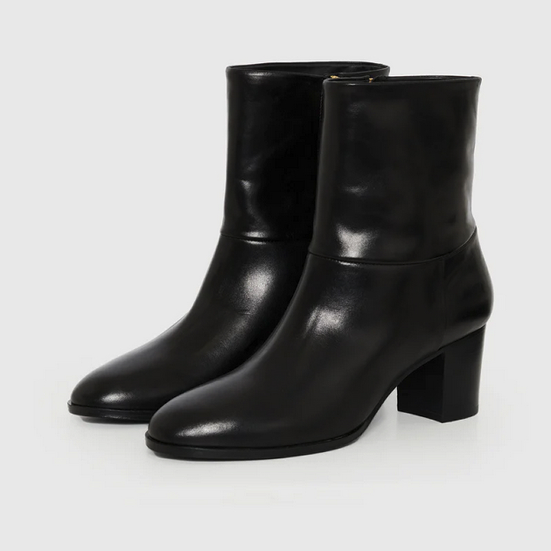 Bottines noires cuir lisse Gérard Darel talon carré coupe droite montante cheville