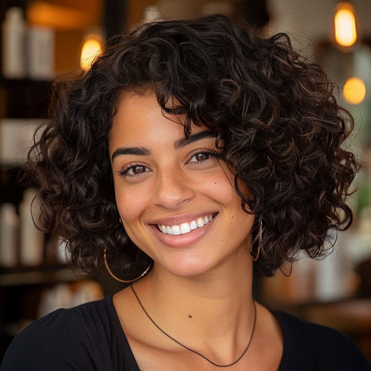 Carré aux épaules sur cheveux bouclés et épais