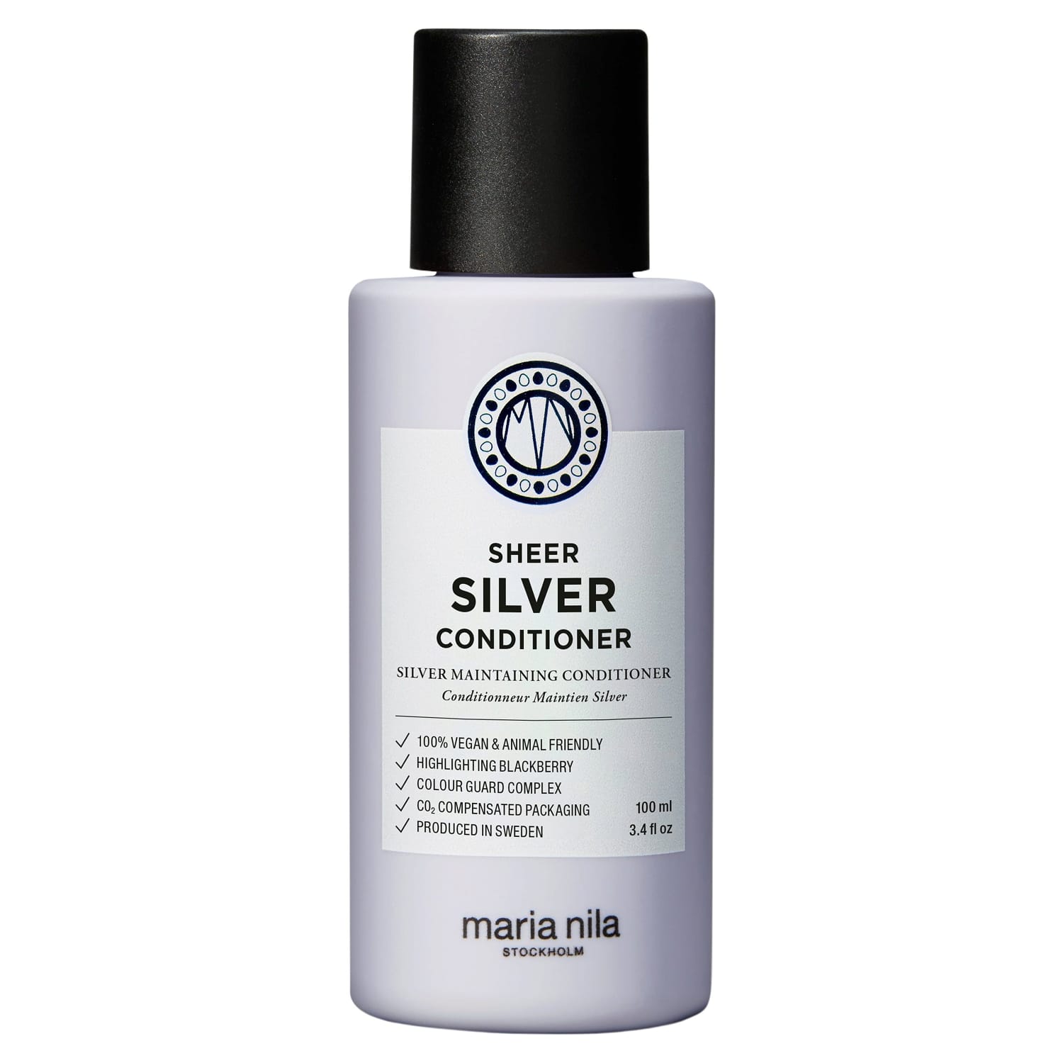 Après-shampooing vegan Maria Nila Sheer Silver Conditioner aux pigments violets et extrait de mûre pour cheveux gris et blancs