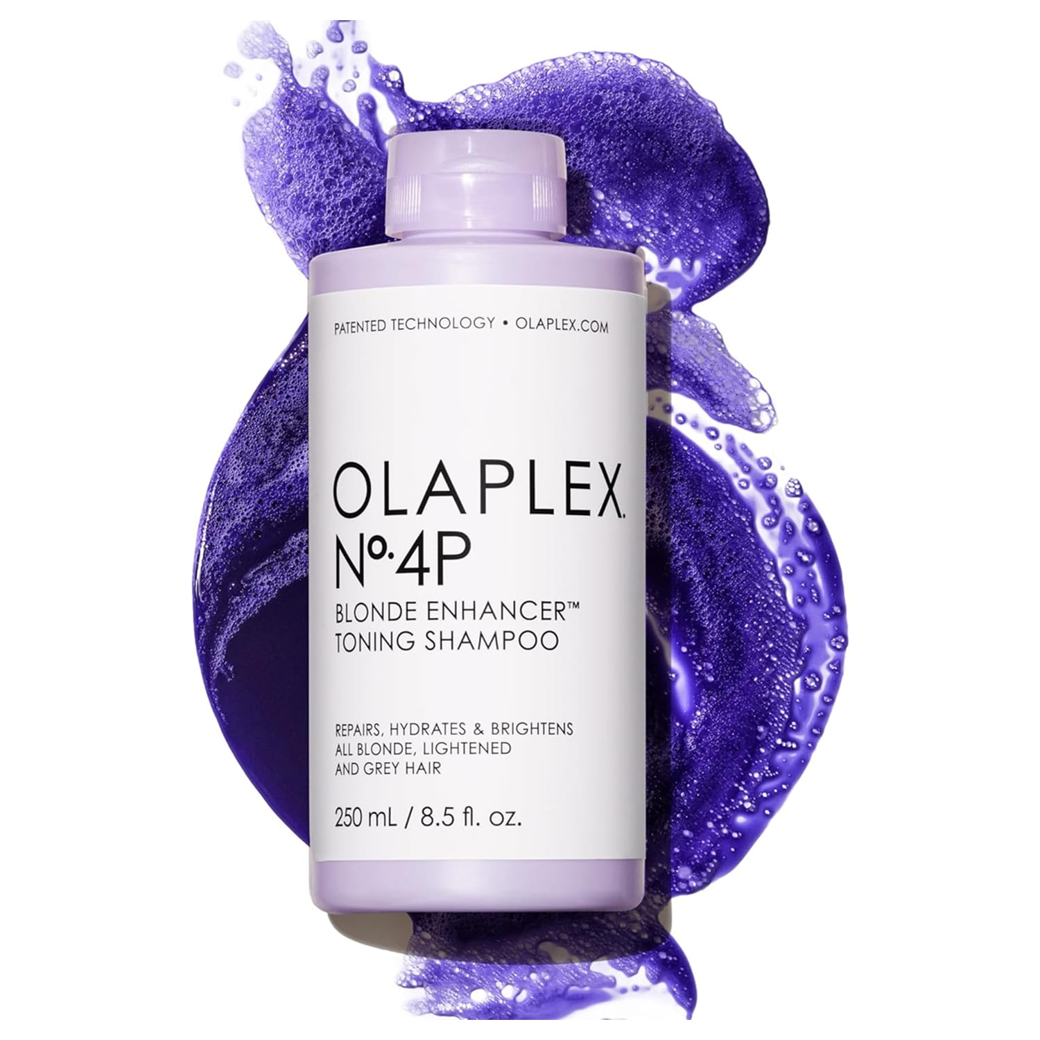 Olaplex N°4P Blonde Enhancer Toning Shampoo 250ml, shampooing violet réparateur pour cheveux gris, blancs et décolorés