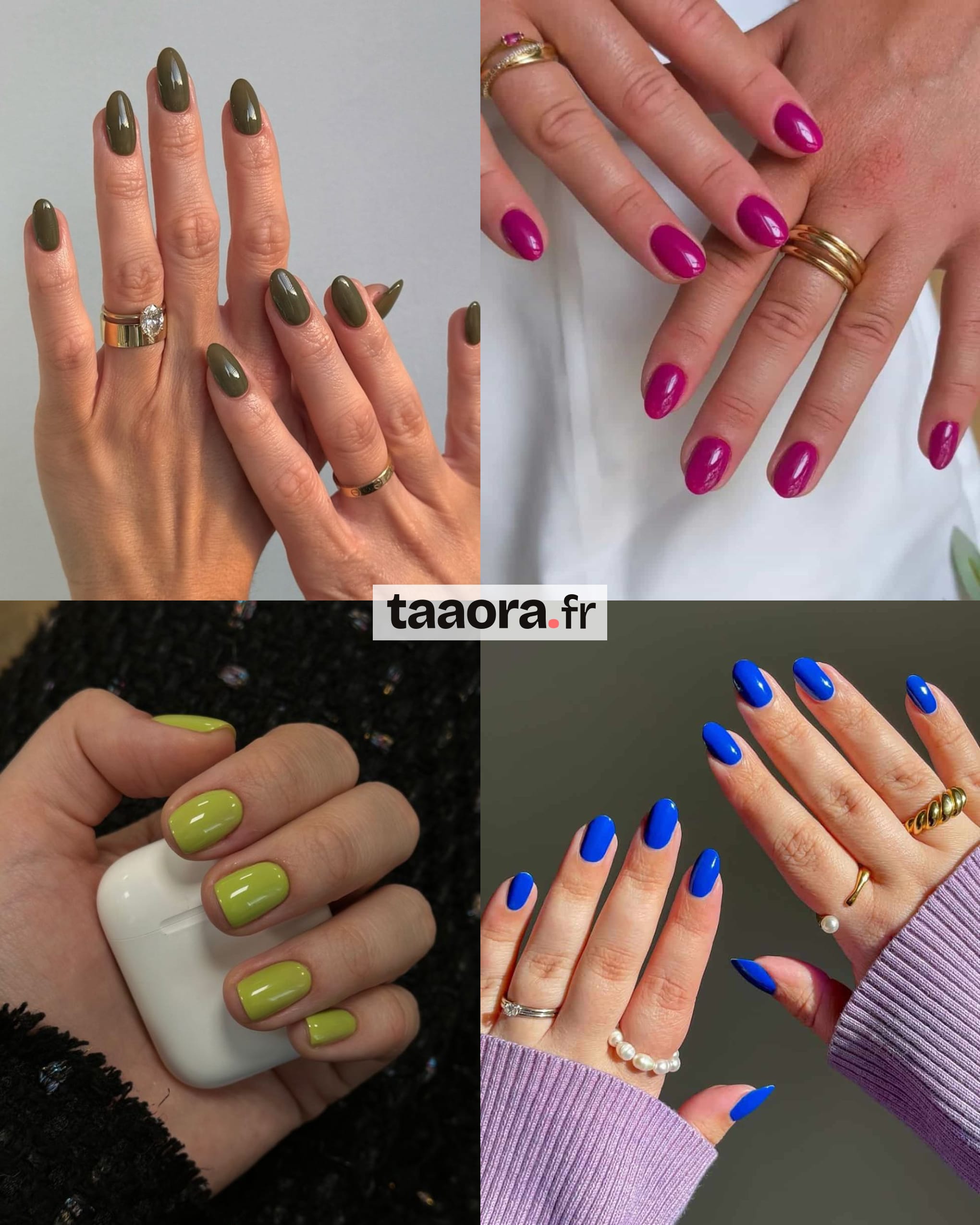 Manucures tendance automne-hiver 2026/2027 vernis vert olive fuchsia chartreuse bleu cobalt