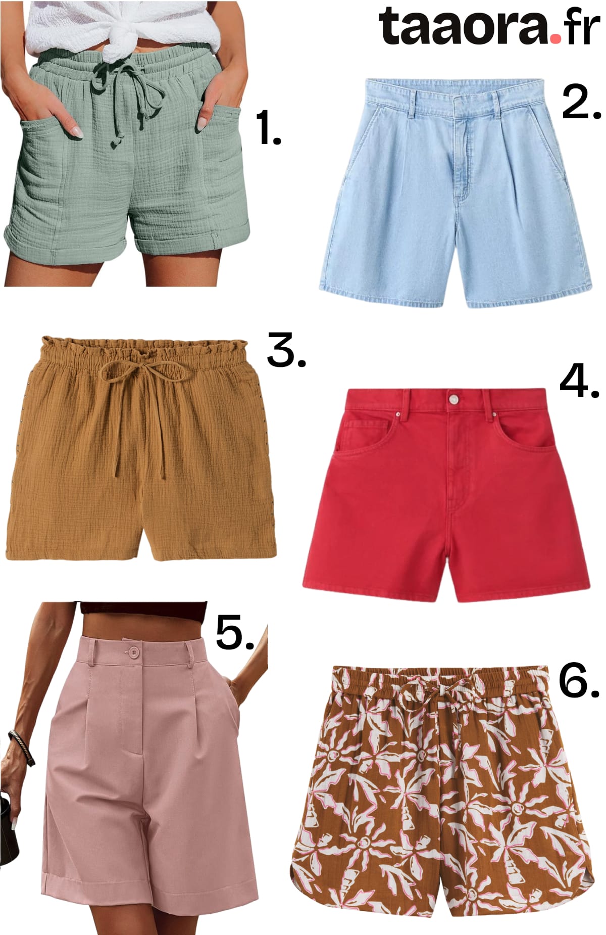 Sélection de 6 shorts tendance pour l'été 2026 : gaze de coton, jean, bermuda et imprimé fleuri