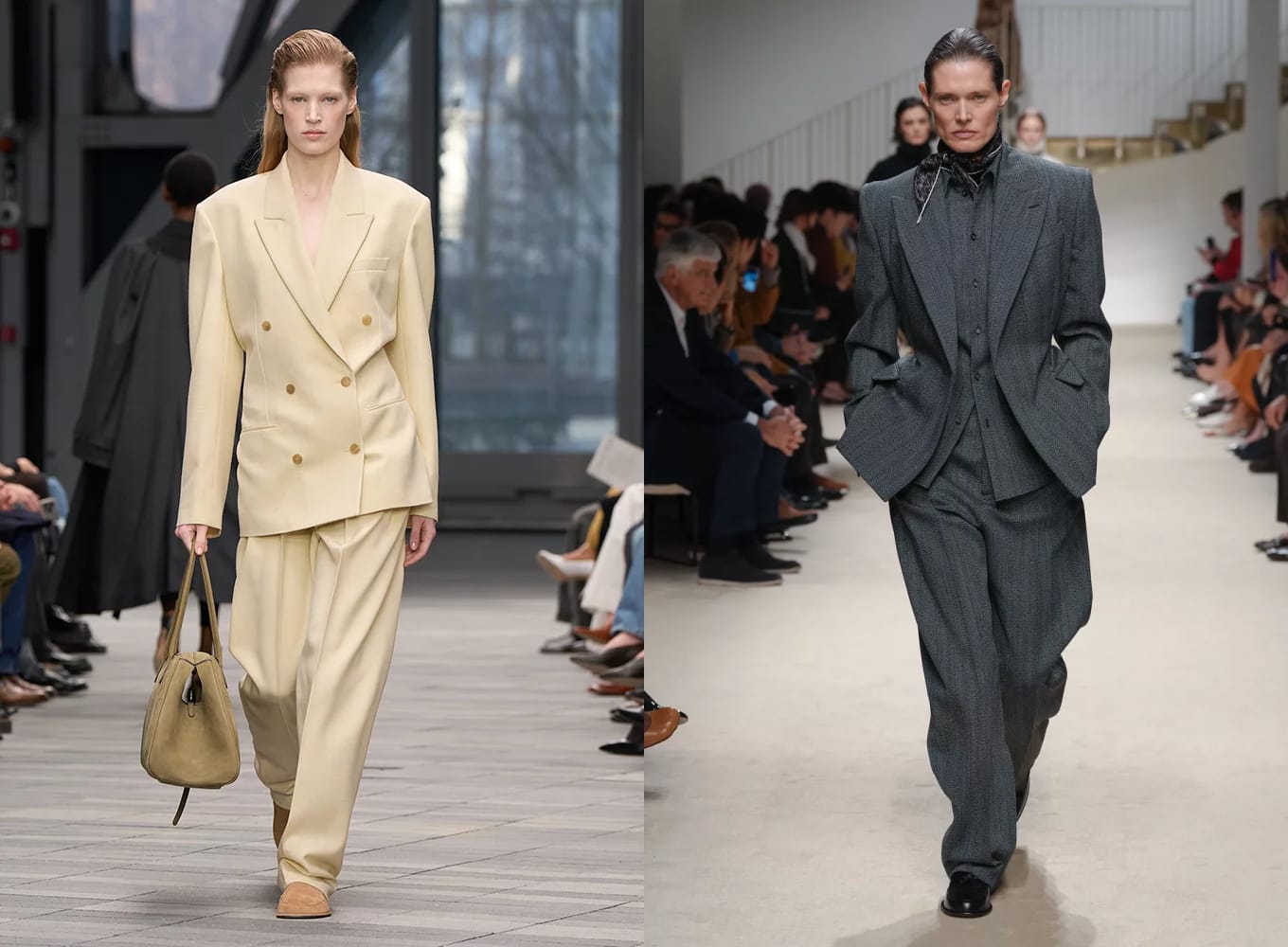 Épaules fortes tendance power dressing automne-hiver 2026-2027 sur les défilés Calvin Klein et Tod's